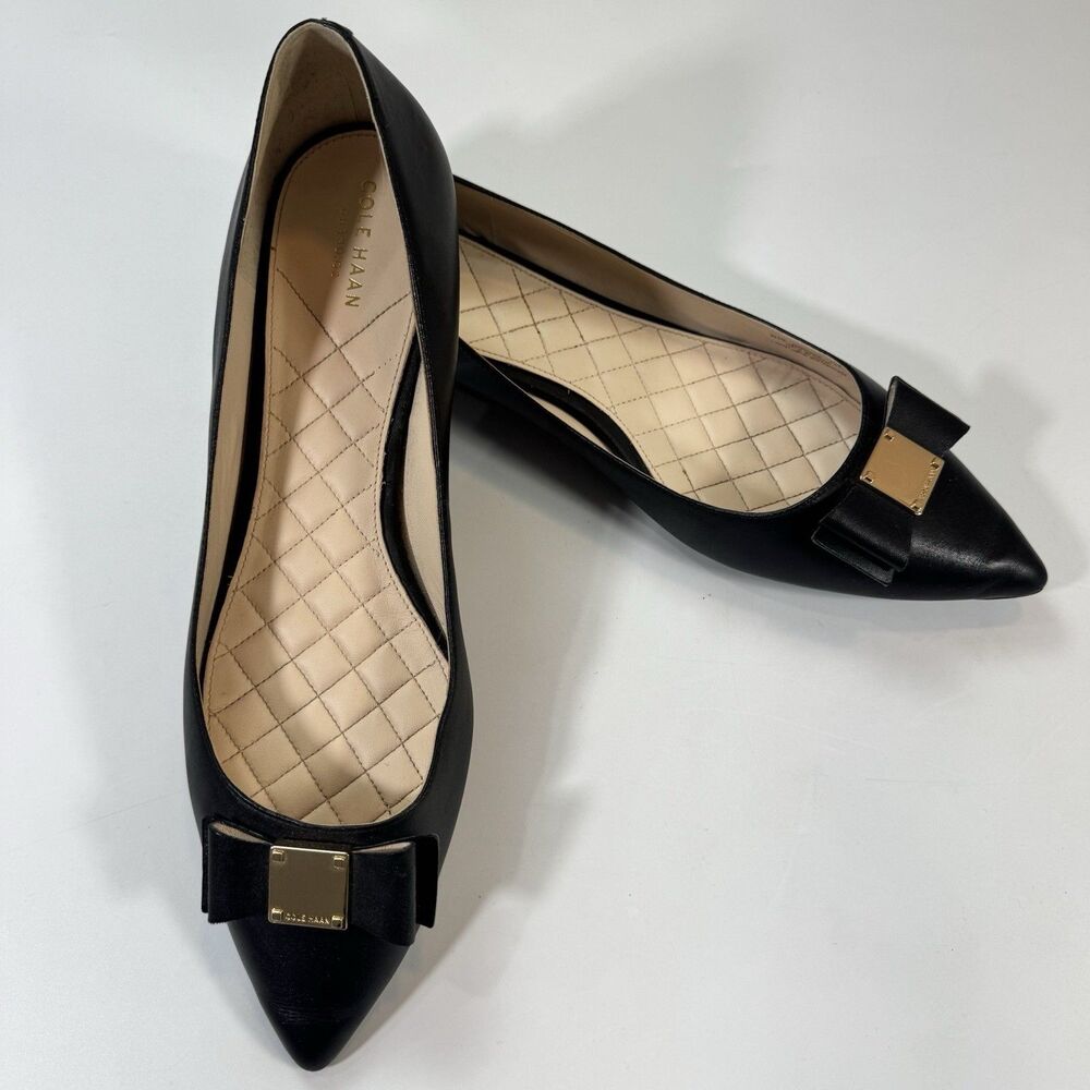 Cole Haan Womens Sz 11.5/ 12 Tali Bow Skimmer Ballet Flat Black